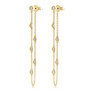 Diamond Bezel Chain Earrings Yellow Gold
