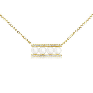 Pearl and Diamond Bar Necklace Yellow Gold