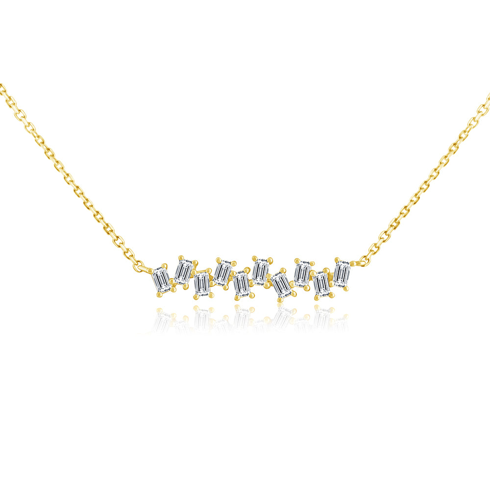 Baguette Diamond Stagger Necklace Yellow Gold