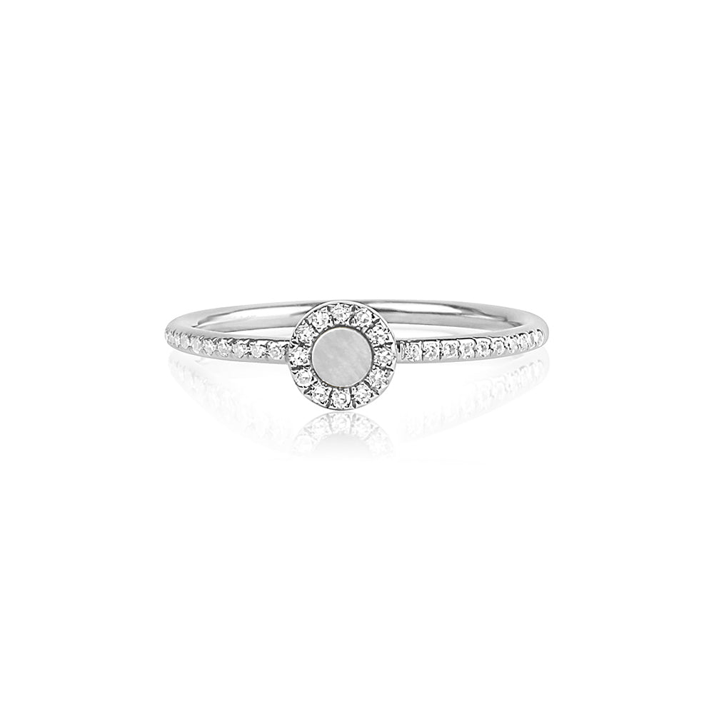 Diamond and Mother of Pearl Disc Ring White Gold