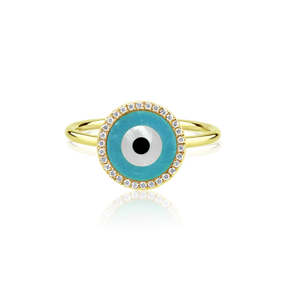 Round Evil Eye Ring Yellow Gold