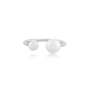 Diamond and Pearl Open Ring White Gold