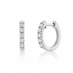 14K GOLD NATURAL DIAMOND SMALL SHARED PRONG HUGGIE EARRINGS - 10MM