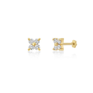 FOUR PETAL LAB GROWN DIAMOND FLOWER STUD EARRINGS 14K GOLD