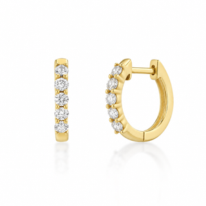 14K GOLD NATURAL DIAMOND SMALL SHARED PRONG HUGGIE EARRINGS - 10MM