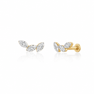 14K GOLD THREE MARQUISE CUT INVISIBLE SET LAB GROWN DIAMOND
