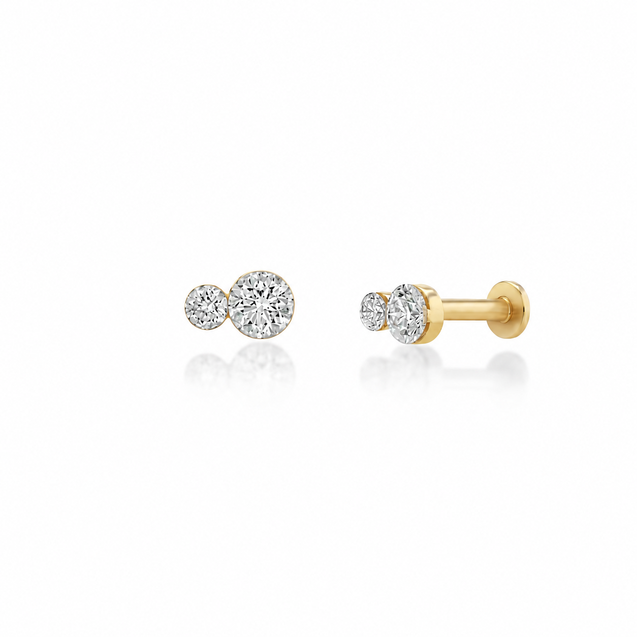 14K GOLD INVISIBLE SET LAB GROWN DIAMOND DUO TWO STONE EARRINGS