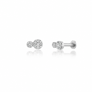14K GOLD INVISIBLE SET LAB GROWN DIAMOND DUO TWO STONE EARRINGS