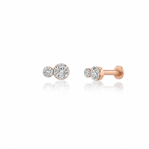 14K GOLD INVISIBLE SET LAB GROWN DIAMOND DUO TWO STONE EARRINGS
