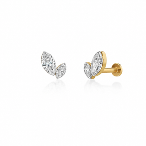 14K GOLD INVISIBLE SET LAB GROWN DIAMOND MARQUISE DUO TWO STONE EARRINGS