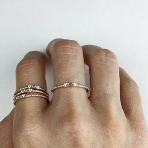 Baguette and Round Diamond Three Band Ring Rose Gold