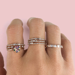 Eight Diamond Segment Ring White Gold