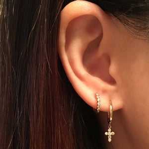 Diamond Cross Hoop Earrings Rose Gold