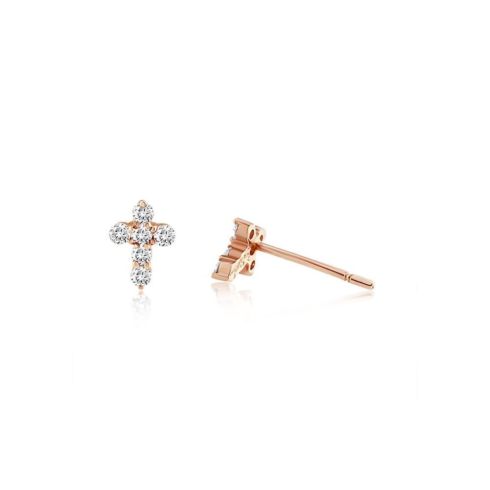Diamond Cross Earrings Rose Gold