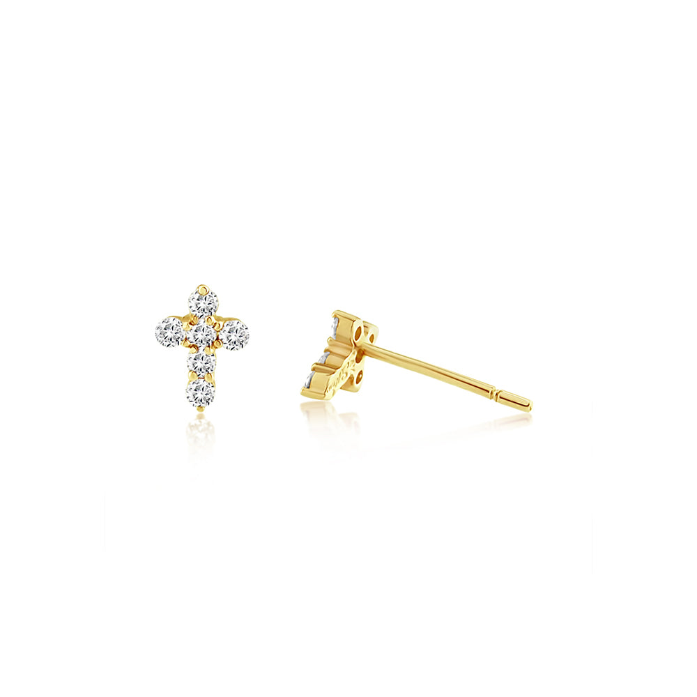 Diamond Cross Earrings Yellow Gold