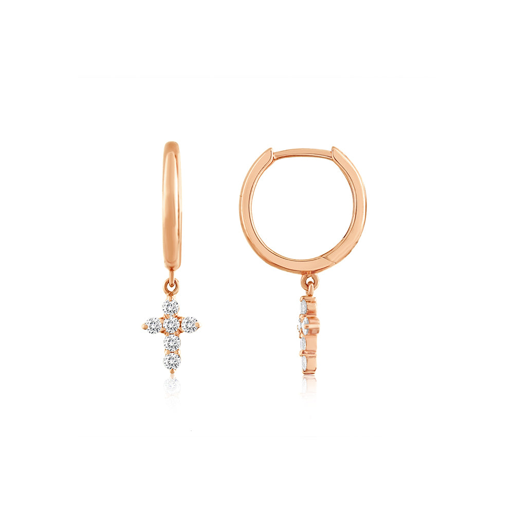 Diamond Cross Hoop Earrings Rose Gold LUU