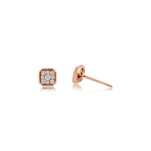 Diamond Asscher Stud Earrings Rose Gold