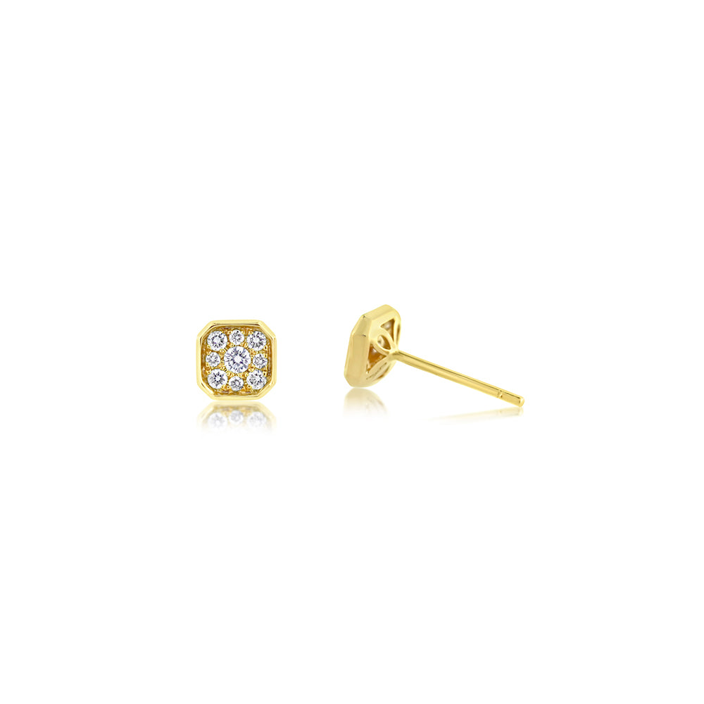 Diamond Asscher Stud Earrings Yellow Gold