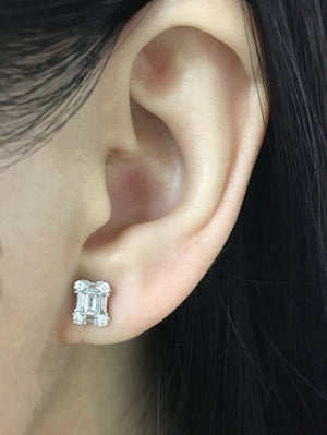 Diamond Emerald Shape Earrings Rose Gold