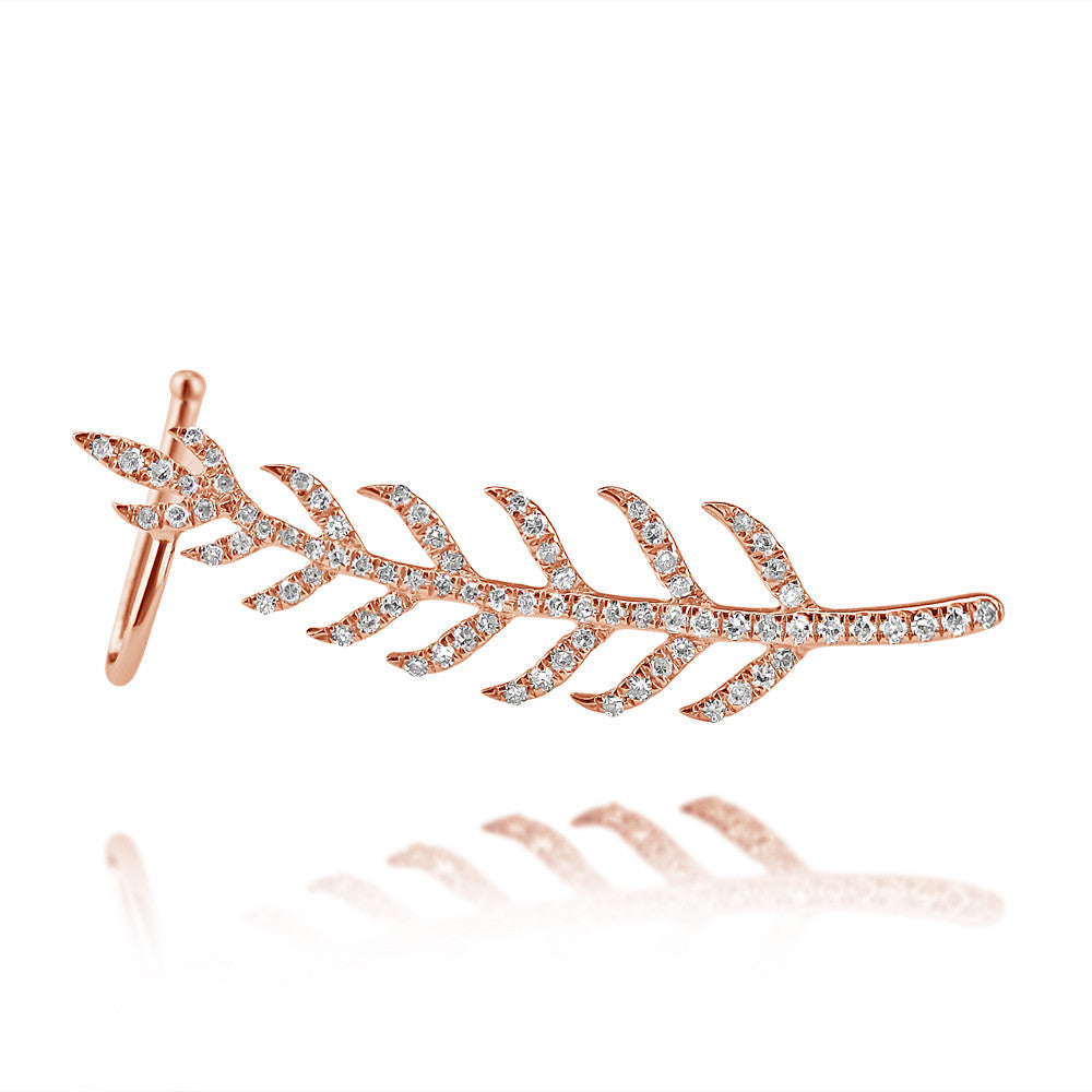 Diamond Feather Ear Crawler Rose Gold