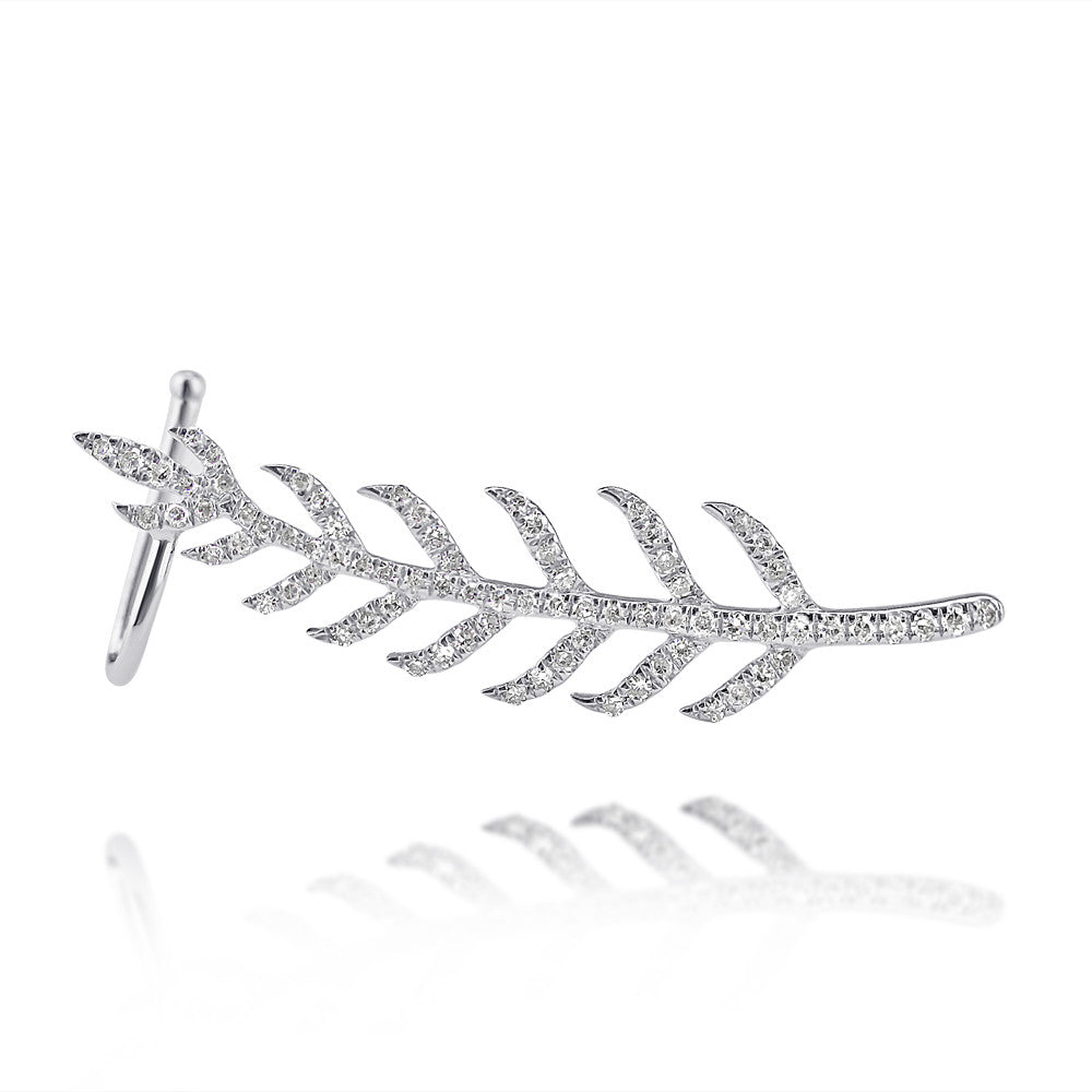 Diamond Feather Ear Crawler White Gold