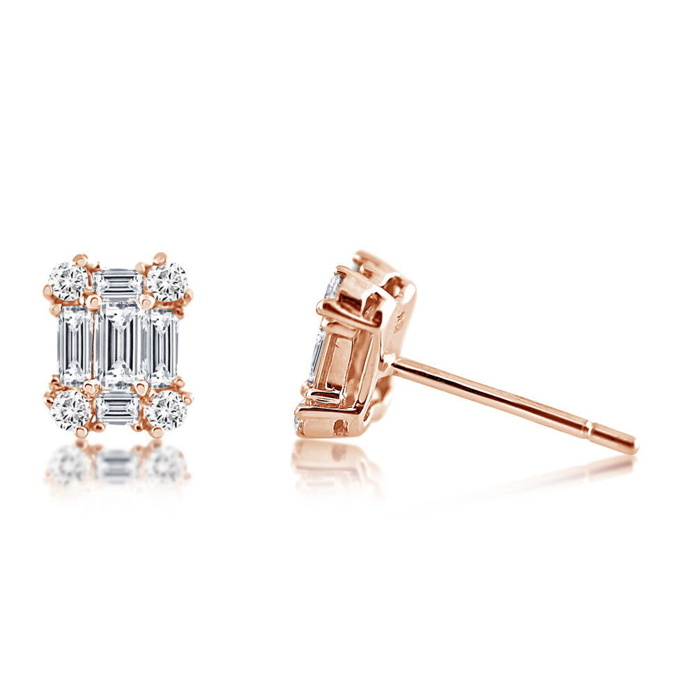 Diamond Emerald Shape Earrings Rose Gold