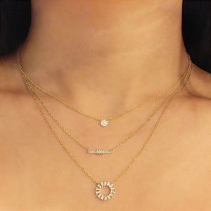 Baguette and Round Diamond Bar Necklace Yellow Gold