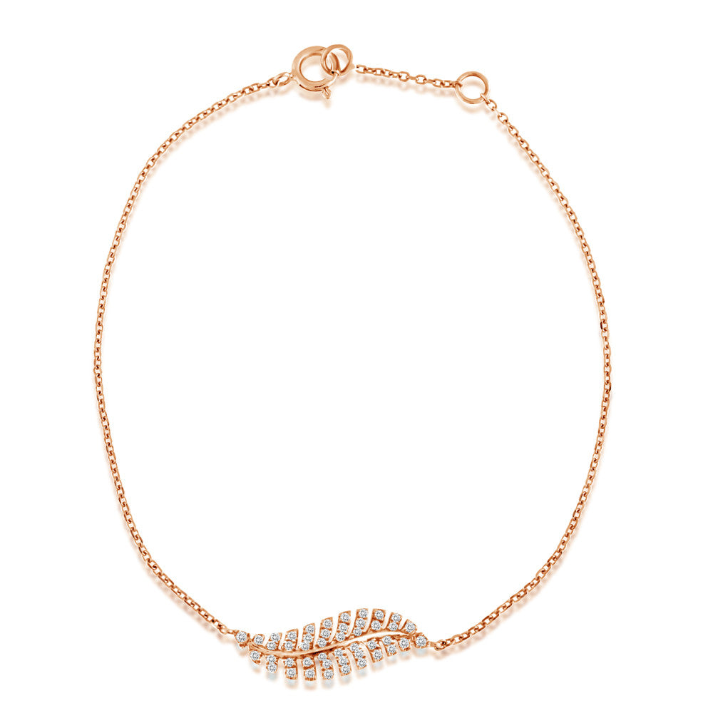 Diamond Feather Bracelet Rose Gold