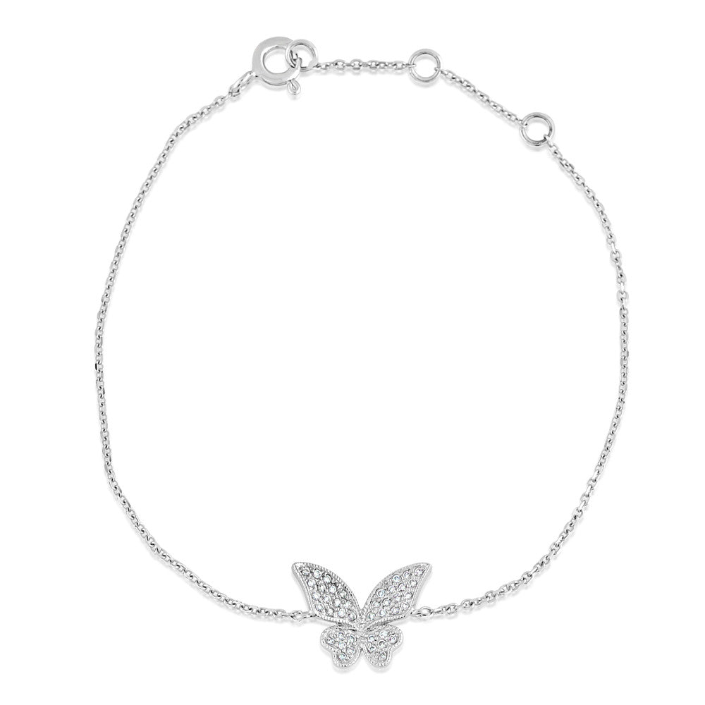 White Gold Multi Diamond Butterfly Flower Bracelet