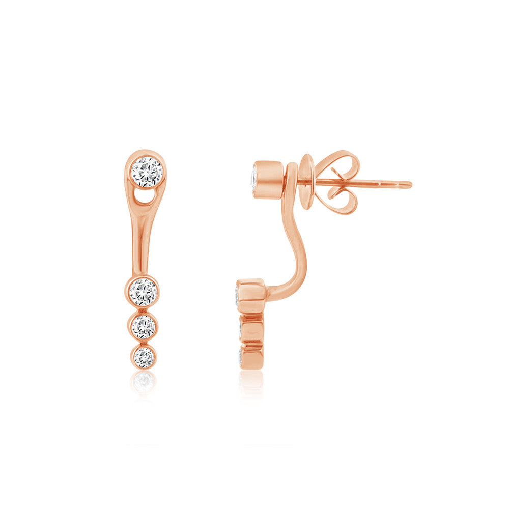 Bezel Set Diamond Ear Jacket Earrings Rose Gold
