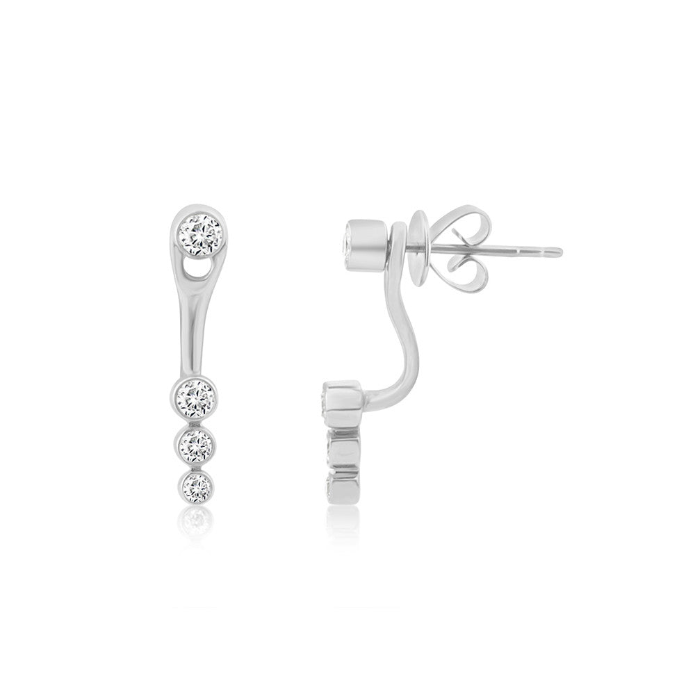 Bezel Set Diamond Ear Jacket Earrings White Gold