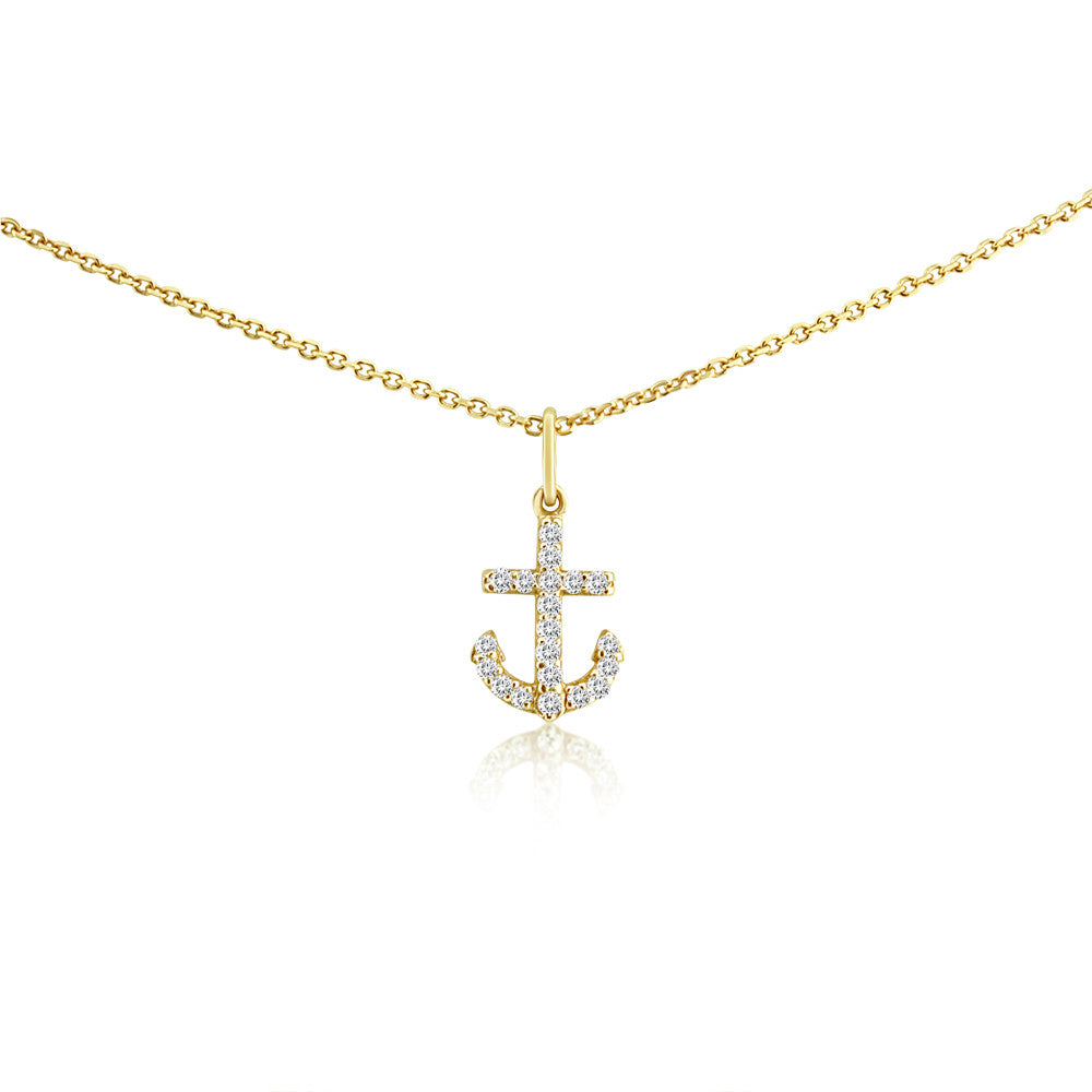 Small Diamond Anchor Necklace Yellow Gold