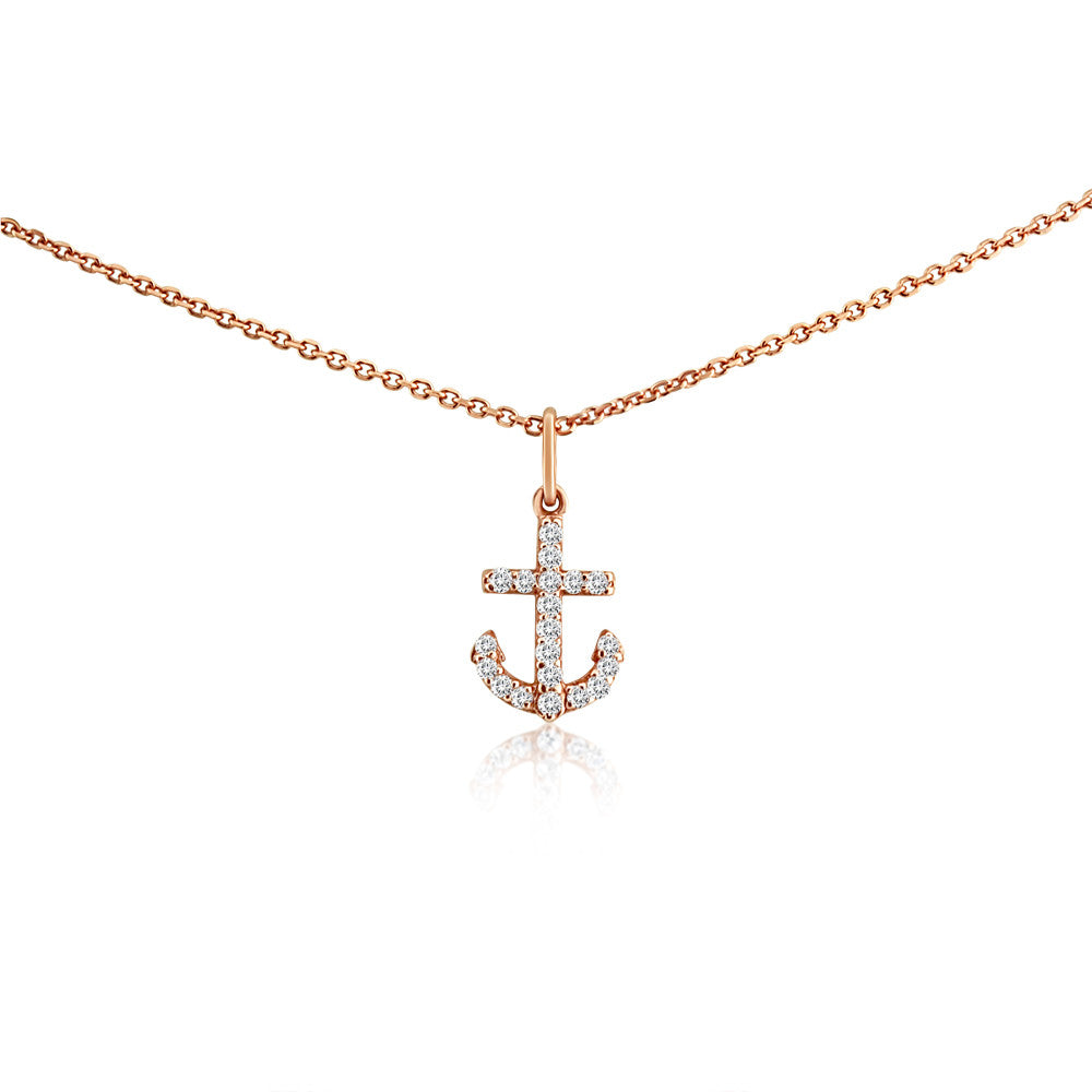 Small Diamond Anchor Necklace Rose Gold