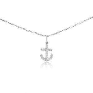 Small Diamond Anchor Necklace White Gold