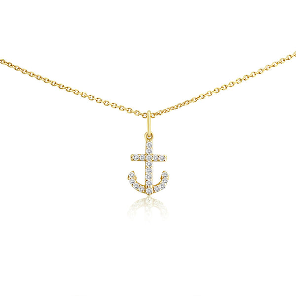 Small Diamond Anchor Necklace Yellow Gold - J. LUU