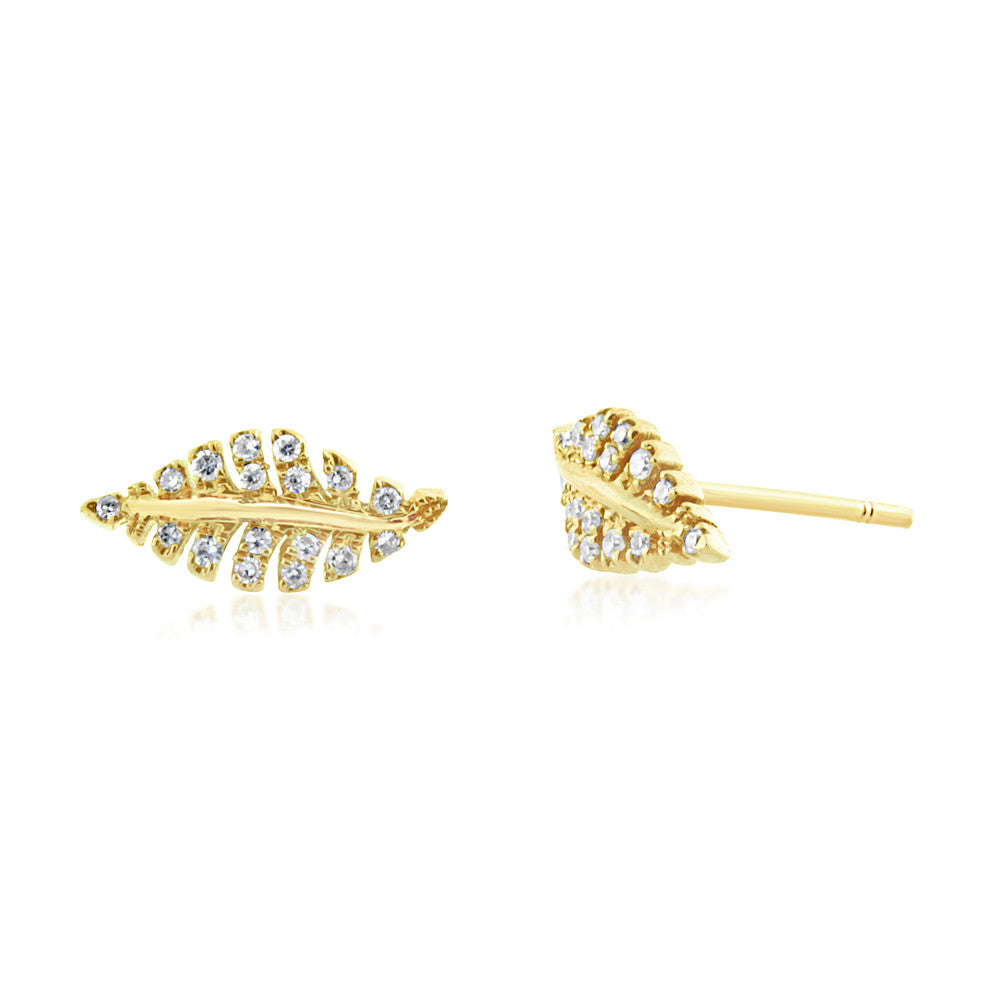 Diamond Leaf Earrings Yellow Gold