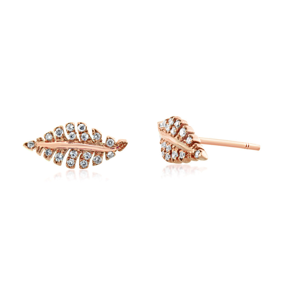 Diamond Leaf Earrings Rose Gold