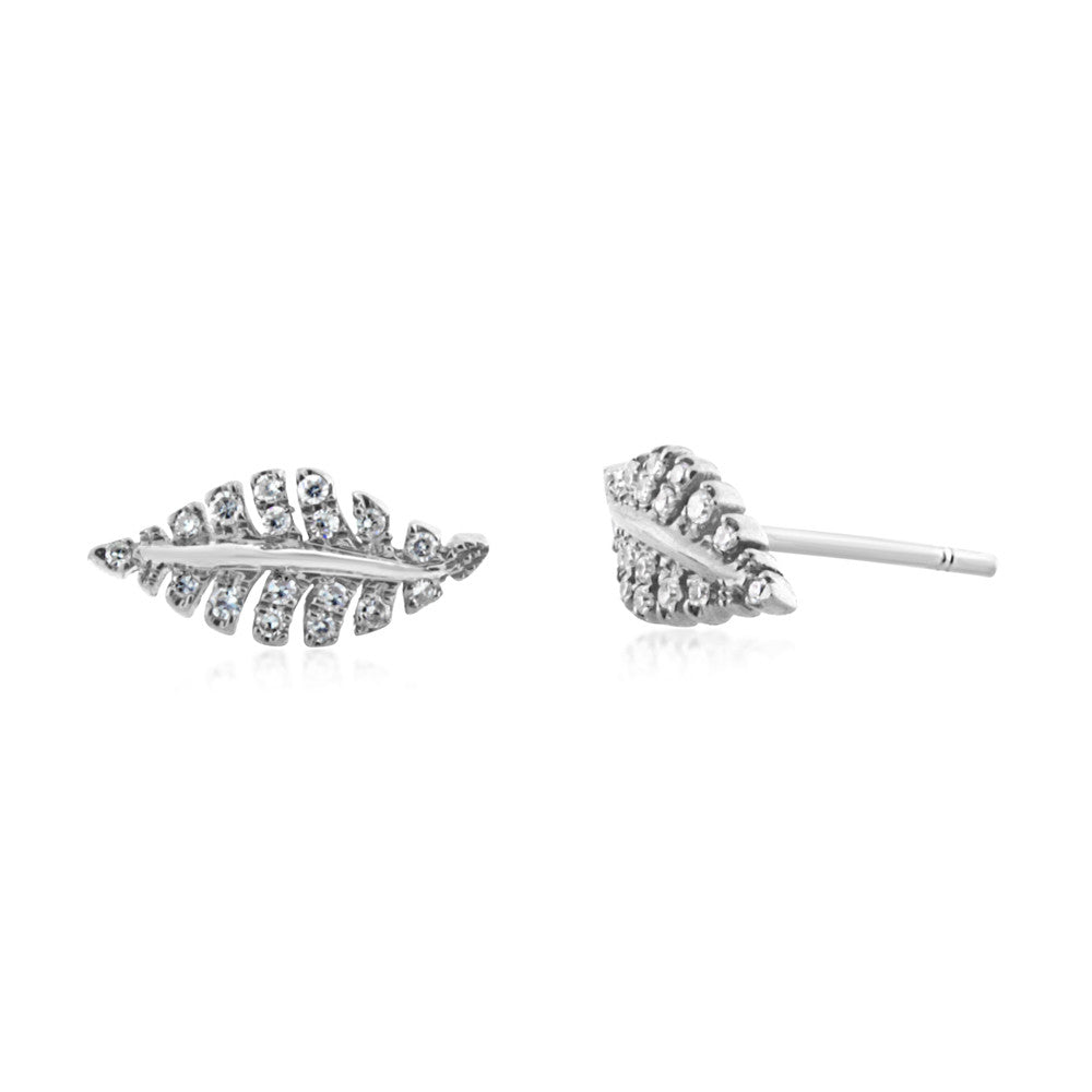 Diamond Leaf Earrings White Gold