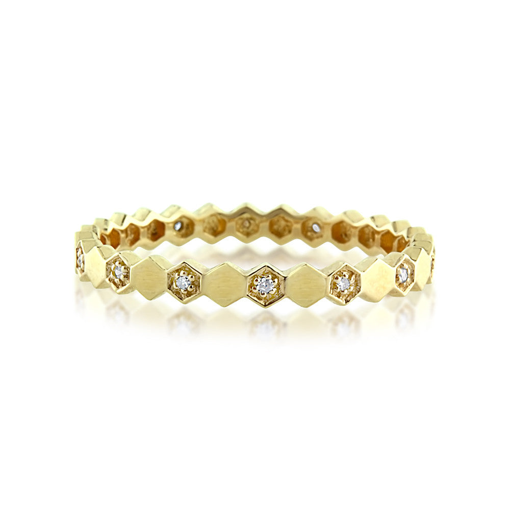 Diamond Hexagon Eternity Ring Yellow Gold