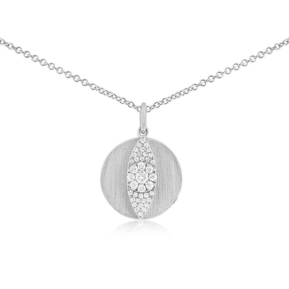 Diamond Evil Eye Disc Necklace White Gold