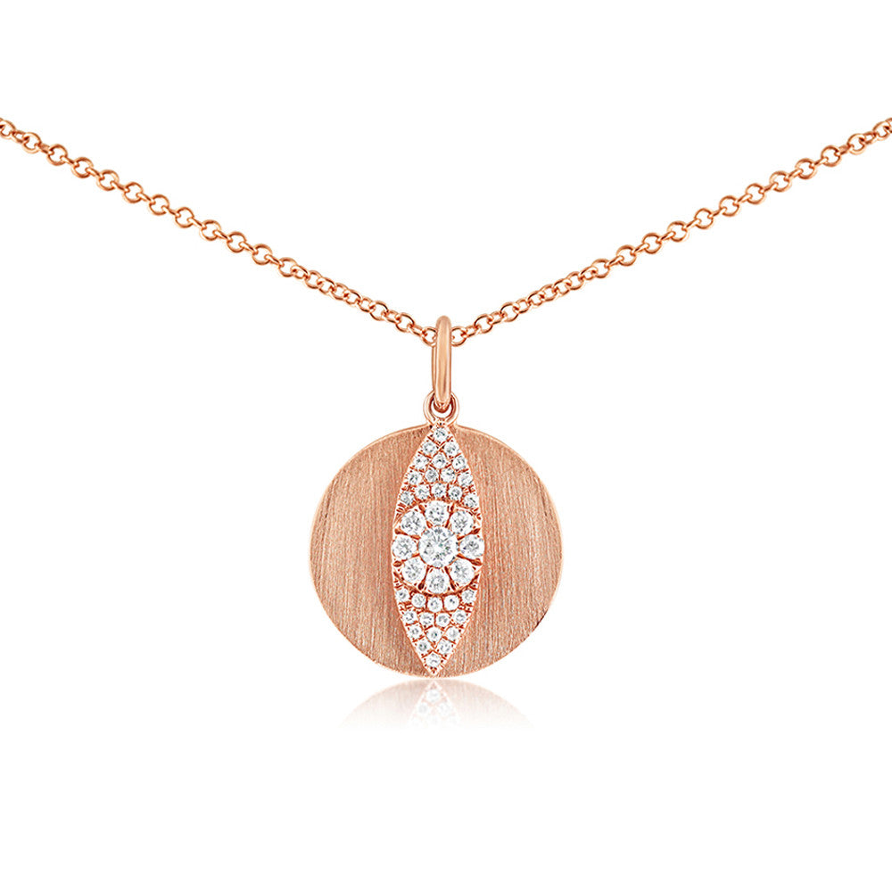 Diamond Evil Eye Disc Necklace Rose Gold