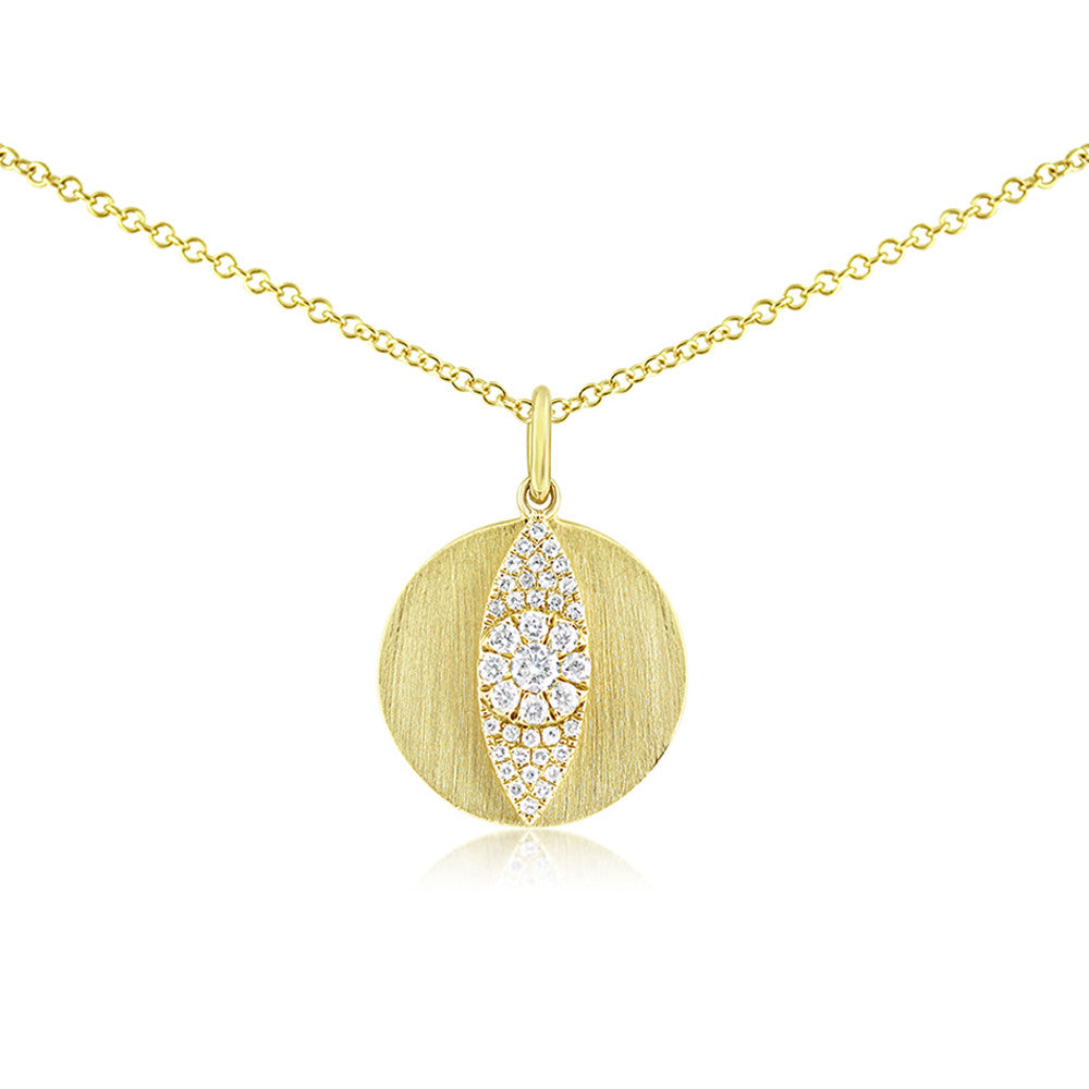 Diamond Evil Eye Disc Necklace Yellow Gold