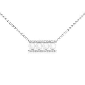 Pearl and Diamond Bar Necklace White Gold