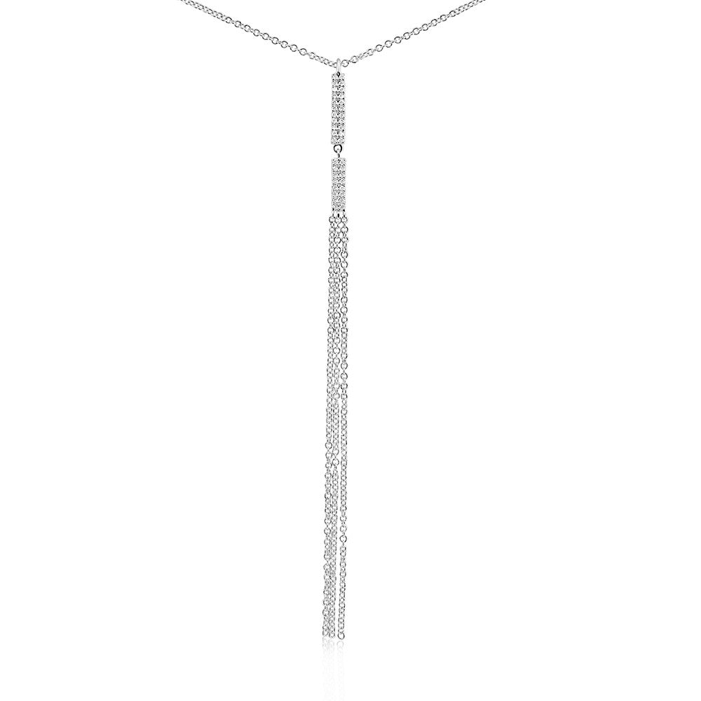 Diamond Vertical Bar Tassel Necklace White Gold
