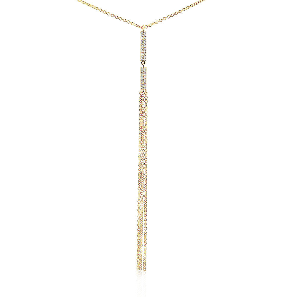 Diamond Vertical Bar Tassel Necklace Yellow Gold