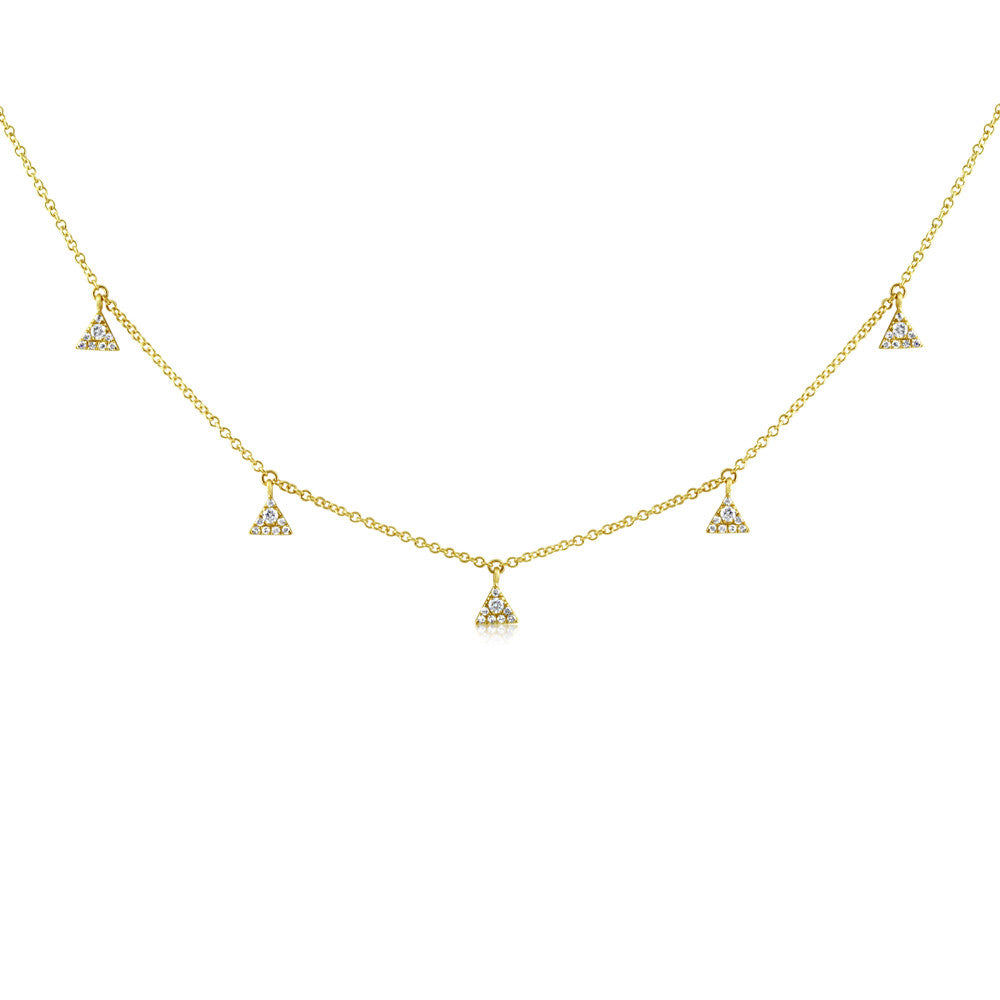Five Diamond Triangle Necklace Yellow Gold