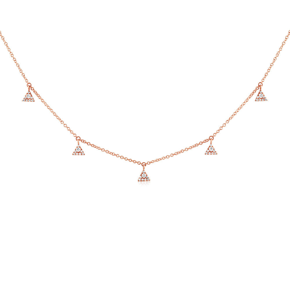 Five Diamond Triangle Necklace Rose Gold