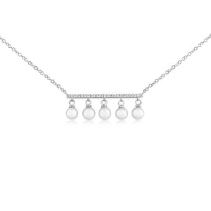 Diamond Bar and Five Pearl Necklace White Gold