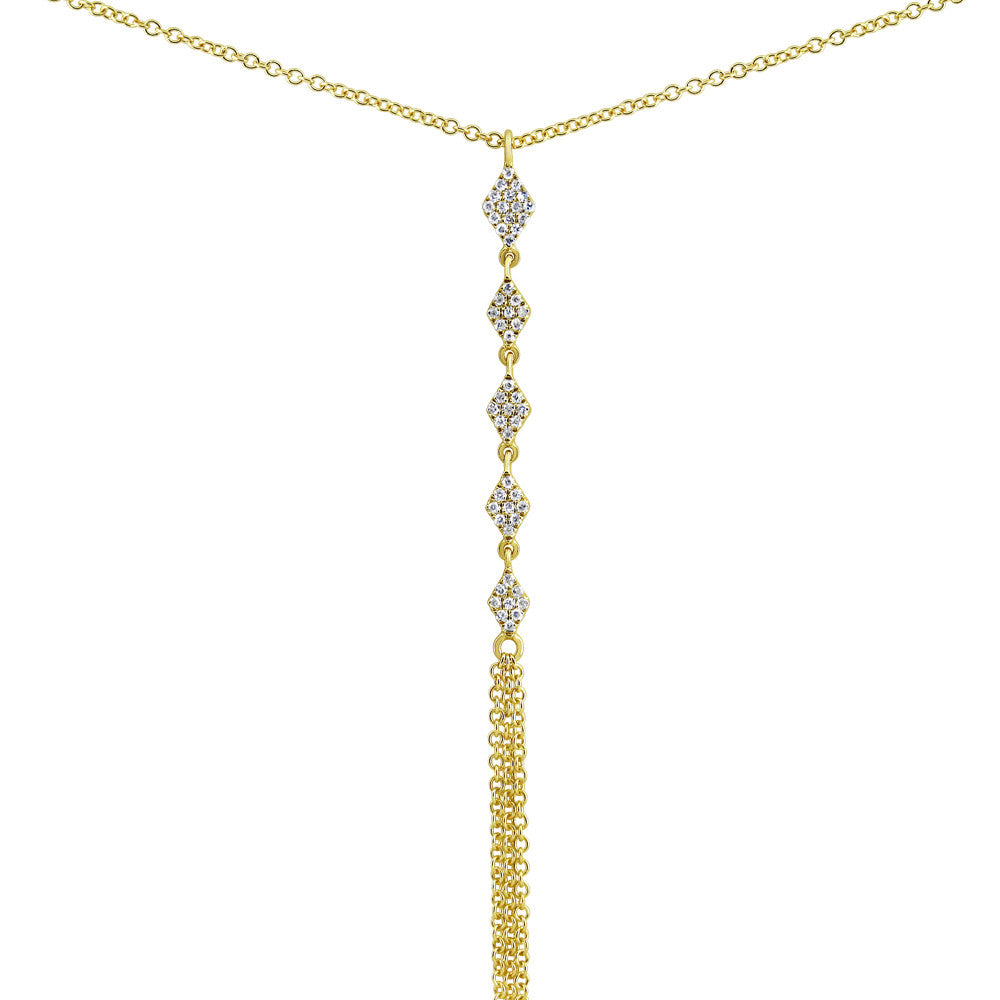 Diamond Rhombi Fringe Lariat Necklace Yellow Gold