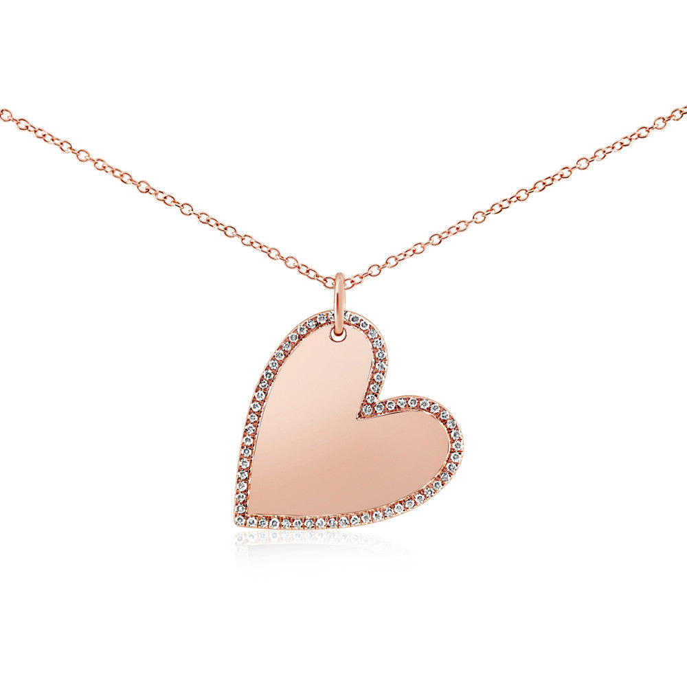 Diamond Halo Heart Necklace Rose Gold